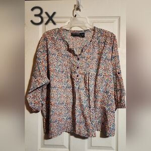 City Chic Multicolor Floral Button-Up Blouse (3X)